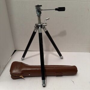 Accura Portable Black Camera Tripod with Brown Carry Case